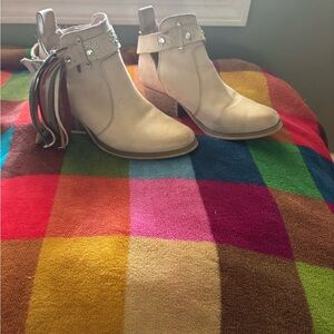 Betsey Johnson Cream Ankle Booties with Fringe